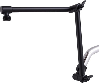 Shower Head Extension Arm, 16 Inch Solid Brass Adjustable Extender with Lock Joint, Height & Angle Adjustable Shower Arm for Rainfall or Fixed Shower Head, G1/2 Connector (Matt Black)
