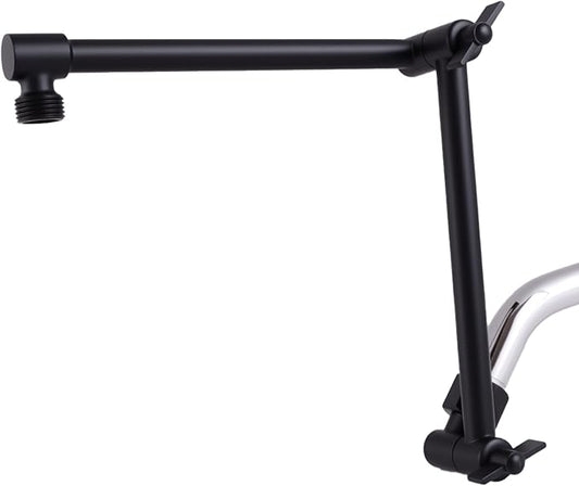 Shower Head Extension Arm, 16 Inch Solid Brass Adjustable Extender with Lock Joint, Height & Angle Adjustable Shower Arm for Rainfall or Fixed Shower Head, G1/2 Connector (Matt Black)