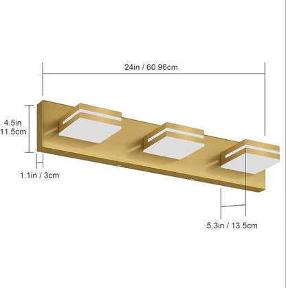 SineRise LED Modern Bathroom Vanity Light Fixtures (3-Light, 24-Inch), Brass Modern Acrylic Bathroom Wall Lighting Fixtures Over Mirror (Cool White 6000K)