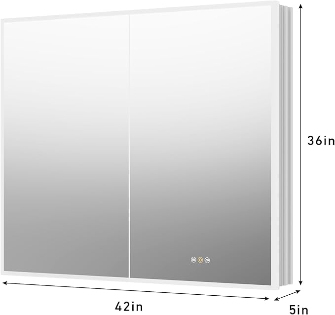 Recessed Medicine Cabinets for Bathroom with Mirror, Only Recessed Medicine Cabinet with Defogger, Dimmer, Outlets & USB, Three Doors, 42"x 36"