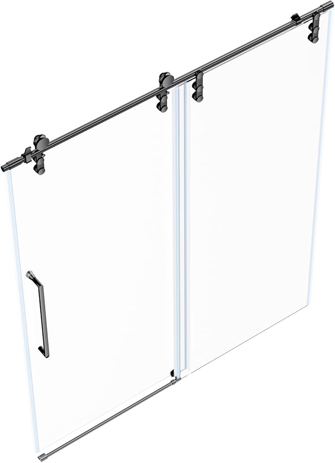 Chabatree Shower Door 60" W x 76" H Frameless Sliding Shower Door,Frameless Shower Door with Sealing Strip and Waterproof Handle,5/16"(8mm) Clear Tempered Glass,Stainless Steel Hardware,Black