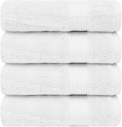 Ample Decor Hand Towels 18 X 28 Inch Pack of 4 600 GSM 100% Cotton, Soft Absorbent, for Hotel, Bathroom, Spa, Daily Use, Gym - Christmas White