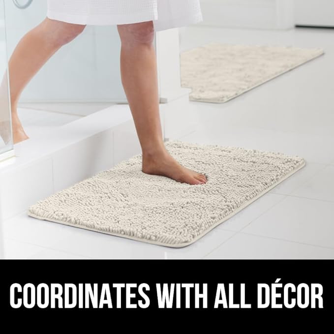 GORILLA GRIP Bath Rug Mat, Thick Soft Absorbent Chenille, Quick Dry Microfiber Mats, Rubber Backing Washable Shower Floor Rugs, Bathmat Runner, US Designed Bathroom Home Decor Accessories 24x17, Ivory