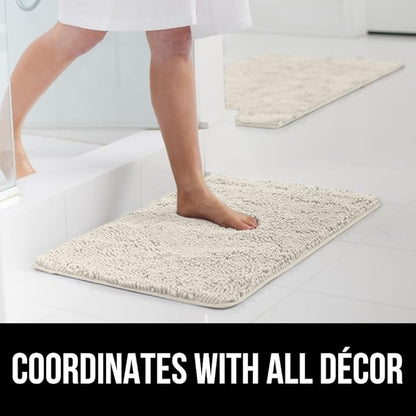 GORILLA GRIP Bath Rug Mat 36x24, Soft Absorbent Chenille, Quick Dry Microfiber Mats, Rubber Backing Washable Shower Floor Rugs, Bathmat Runner, US Designed Bathroom Home Decor Accessories Ivory Cream