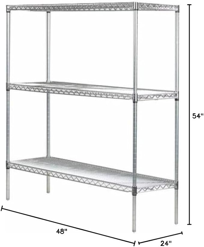 Omega 24" Deep x 48" Wide x 54" High 3 Tier Chrome Starter Shelving Unit