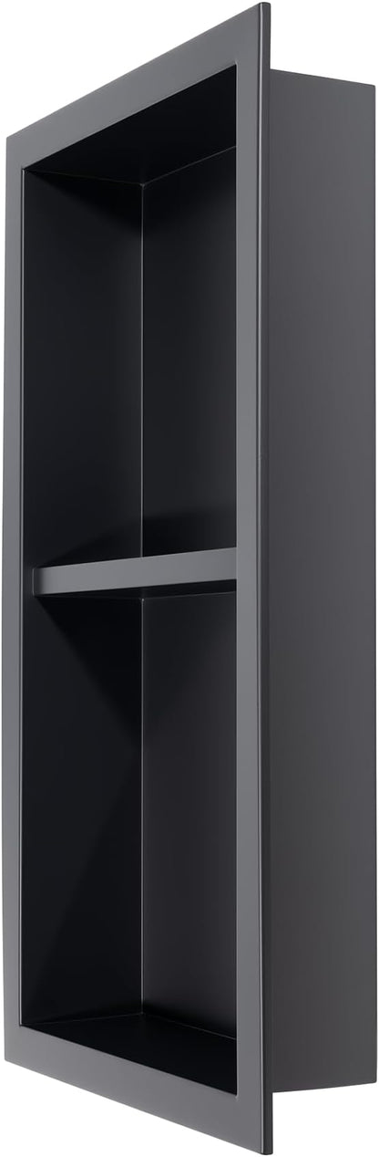 Stainless Steel Shower Niche No Tile Needed Recessed with Two-Tier Shelves, 24" x 12" Recessed Wall Niche Shelf for Bathroom Storage Black