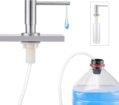 Kitchen Sink Soap Dispenser with 17 OZ Bottle and 40" Extension Tube Kit, Stainless Steel Built-in Soap Dispenser for Kitchen Sink or Countertop, in or Under Sink Installation, Brushed Nickel