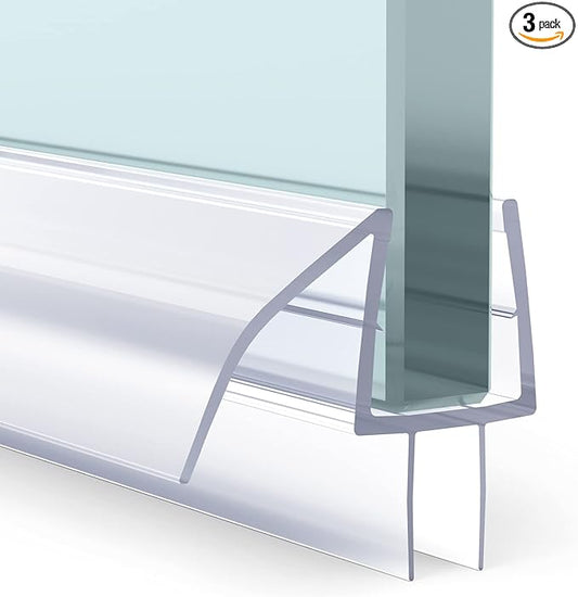 AmazerBath 3 PCS Shower Door Bottom Seal for 3/8 Inch Glass - (15.75 Inches x 3), 3 Section Segmented Shower Installation Kit Frameless Glass Door Seal Strip