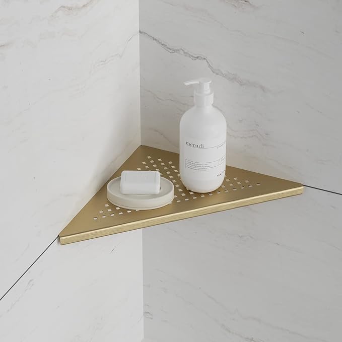 Neodrain 10 Inch Golden Bathroom Corner Shelf Set of 2, Floating Corner Shelves for Wall, 304 Stainless Steel Wall Storage Shelves for Bathroom,No Drilling