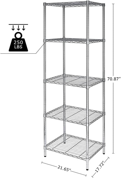 5 Tier Wire Shelving Unit, Height Adjustable Wire Shelves with NSF Certified, Narrow Metal Storage Rack Shelf Unit for Kitchen, Laundry, Bathroom, Pantry, Closet (18"D x 21.5"W x 71"H, Chrome)
