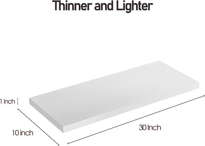 Wall Shelf Set of 3, White Floating Shelves 30 in W x 10 in D x 1 in H, Wooden Floating Wall Shelf with Invisible Brackets for Living Room/Bedroom/Bathroom/Kitchen Storage and Decor