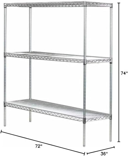 Omega 36" Deep x 72" Wide x 74" High 3 Tier Chrome Starter Shelving Unit