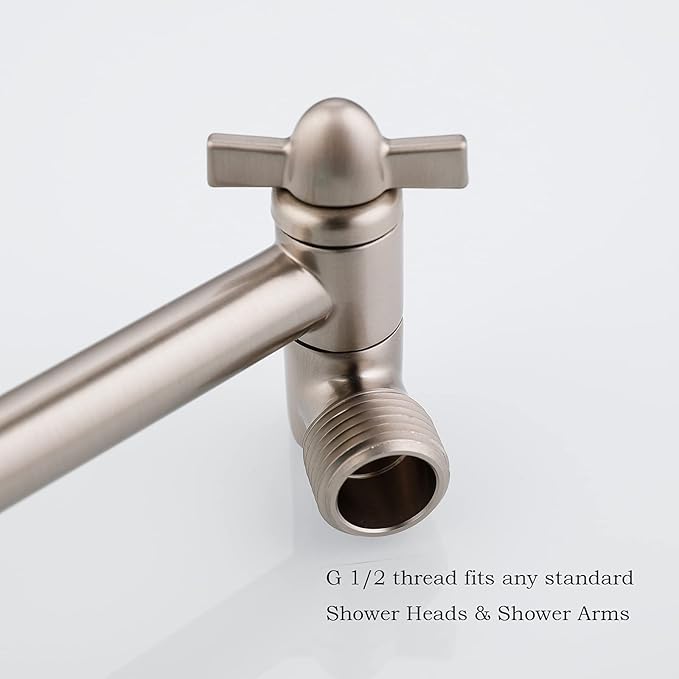 Brushed Nickel Shower Extender Arm, Height & Angle Adjustable with Unique Locking Gear, 5 Inch Anti-Leak Arm