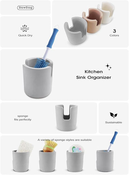 Diatomite Stone Sponge Holder, Quick Dry Dish Sponge Stand for Countertop, Fast Dry Diatomaceous Earth Sponge Holder for Kitchen Sponge, Gray