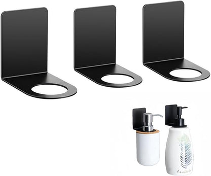 Adhesive Soap Bottle Dispenser Holder Wall Mount for Shower No Drilling Shampoo Conditioner Dispenser Hanger Shower Bottle Holder Set of 3 Soap Dispenser Holder Matte Black Rack Hook-Dia 2.7cm