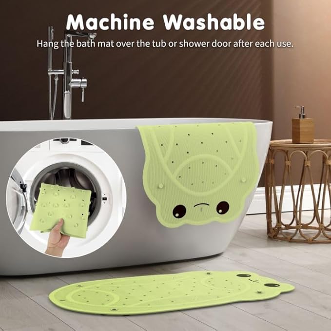 Bath Mat for Tub Non Slip Baby, 30"x18" Bathtub Mat Non Slip Kids, Shower Mat Natural Rubber no Odors, Textured Surface and Strong Suction Cups for Double Anti-Slip, Easy to Clean, Green