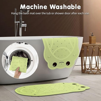 Bath Mat for Tub Non Slip Baby, 30"x18" Bathtub Mat Non Slip Kids, Shower Mat Natural Rubber no Odors, Textured Surface and Strong Suction Cups for Double Anti-Slip, Easy to Clean, Green