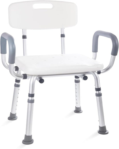 FSA/HSA,500 lbs Heavy Duty Shower Seat for SeniorsShower Chair for Inside Shower with Arms and Back, Height Adjustable Shower Chair for Elderly and Disabled with Enhanced Non-Slip Feet