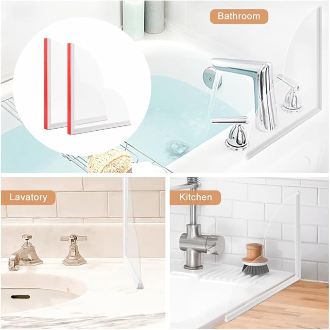 Shower Splash Guard, Large Splash Guards for Bathtub, Self-Adhesive Shower Corner Splash Guard, to Keep Water in Shower or Bath, Pack of 2 (9.45 X 9.45 Inches)
