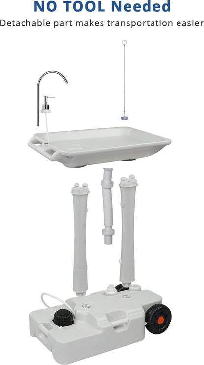 VINGLI 30L Upgraded Portable Sink| Rolling Hand Wash Basin Stand with Towel Holder & Soap Dispenser & Wheels, Perfect for Garden/Camping/Outdoor Events/Gatherings/Worksite/RV/Indoor, White