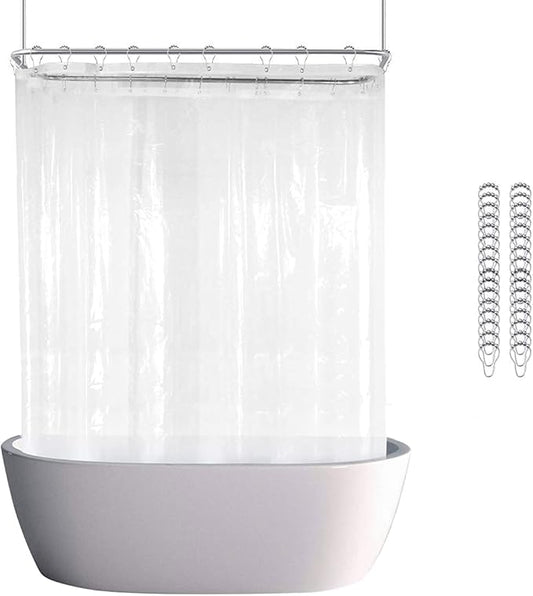 Clawfoot Tub Shower Curtain Liner 180x70 Inch Clear Warp Around Extra Wide 36 Metal Hooks Heavy Duty Vinyl Bath Curtain for Clawfoot Stand Up Tub for Bathroom Tub PEVA Waterproof