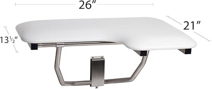 Seachrome Lift-Assist Shower Seat, L-Shaped Left-Hand, ADA, Wall Mount, Padded White Naugahyde