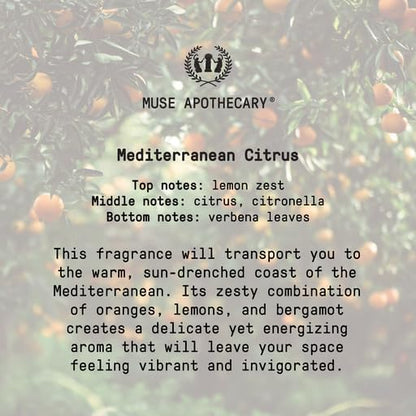 Muse Apothecary Home Ritual Active Odor Eliminator Spray - Furniture Deodorizer Spray & Bathroom Odor Eliminator for Home - Essential Oil Air Freshener - 8oz, Mediterranean Citrus