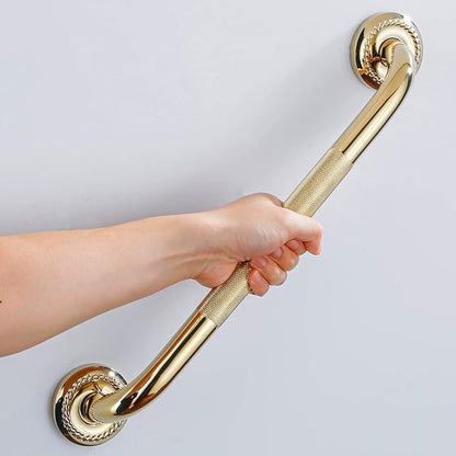 Textured Shower Grab Bar, 16-Inch Bathroom Support Rails, Stylish Safety Armrest Hand Rail, Polished Brass/Gold Finish, Good for Senior, Kids, Elderly
