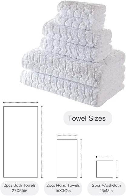 BAGNO MILANO Turkish Bath Towels, Soft Plush Jacquard Luxury Bath Towels, Quick Dry Towel Set (White, 6 pcs Towel Set)