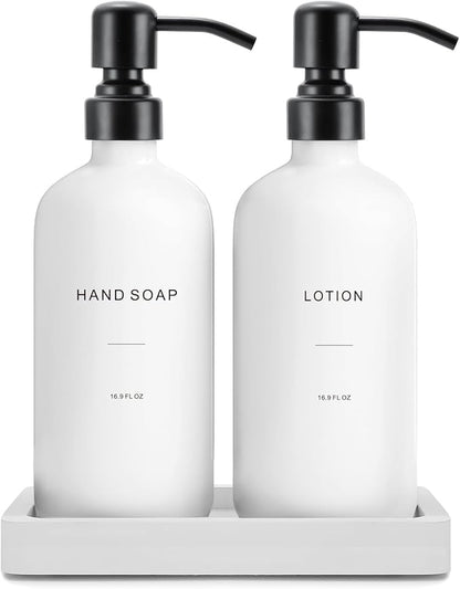 White Soap Dispenser Set, Contains Hand and Lotion Dispenser with Pump. Perfect for Guest Bathroom Decor. (White)