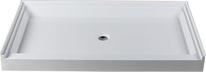 Westbrass SP6036WP-07 60" x 36" 3-Wall Shower Pan with Plastic Center Drain and 4-1/4" Cross Grid Brass Drain Cover, Satin Nickel