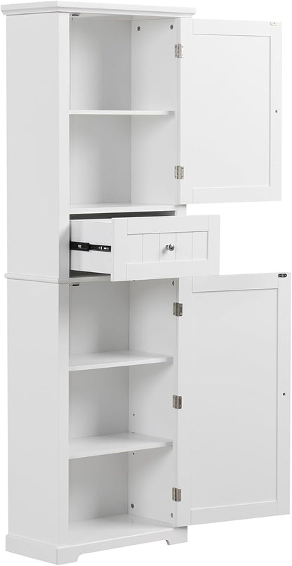 Favfurish 68" Tall Bathroom Storage Cabinet with Doors and Drawer,Modern Linen Cabinets w/Adjustable Shelf and Anti-Toppling Device,Freestanding Organizer for Bath Room,Study,Office,Kitchen White