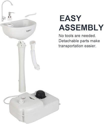 VINGLI Upgraded Portable Sink| Rolling Hand Wash Basin Stand with Towel Holder & Soap Dispenser & Wheels, Perfect for Garden/Camping/Outdoor Events/Gatherings/Worksite/RV/Indoor