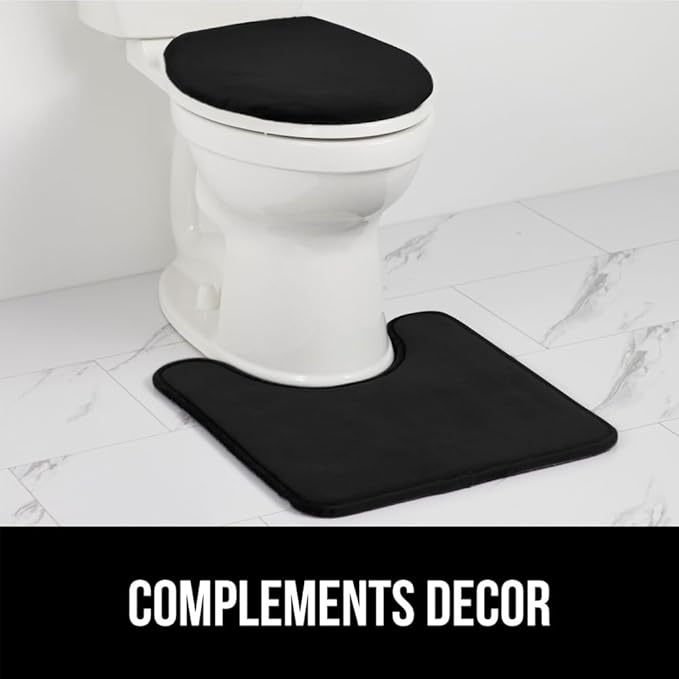 GORILLA GRIP Thick Memory Foam Toilet Rug for Bathroom, Square Shaped Washable, Soft Absorbent Velvet Topside Floor Mats, Machine Wash, Cushioned Luxury Rugs for Bath Room, 22.5x19.5, Black
