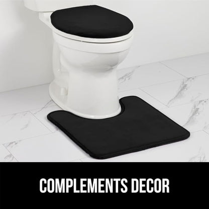 GORILLA GRIP Thick Memory Foam Toilet Rug for Bathroom, Square Shaped Washable, Soft Absorbent Velvet Topside Floor Mats, Machine Wash, Cushioned Luxury Rugs for Bath Room, 22.5x19.5, Black
