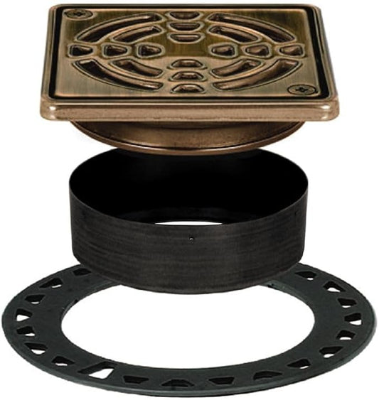 Schluter Kerdi-Drain Classic Shower Grate Kit with Integrated Slope Bonding Flange - Ideal for Tile Showers - 4" Grate Size, Square, Oil-Rubbed Bronze Grate Finish - KD4GRKEOB