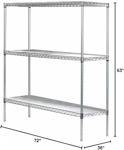 Omega 36" Deep x 72" Wide x 63" High 3 Tier Chrome Starter Shelving Unit