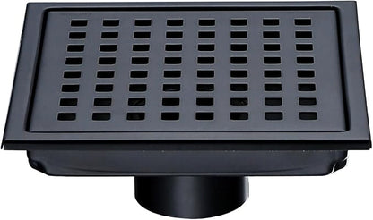 RANDOM Matte Black Square Shower Drain 6 Inch Drain Cover 304 Stainless Steel Floor Drain Grate with Removable Hair Strainer,6" Black Shower Drain
