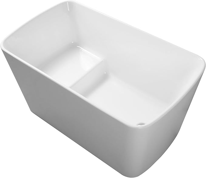 49" Acrylic Freestanding Soaking Bathtub, Matte Drain & Black Overflow, Modern Design Tub for Home Bathroom Renovations, Glossy White