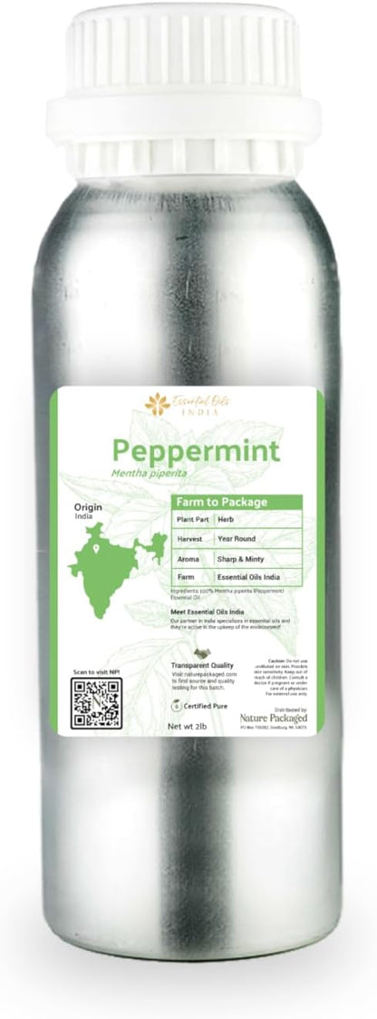 Peppermint Essential Oil - Direct from Norex Flavours India - Steam Distilled - Aceite Esencial de Menta for Aromatherapy, Massage, Diffuser, DIY Candle and Soap Making - 2lbs