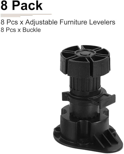 80x44mm(LxW) Adjustable Leveling Feet - 8Pack- Good for Furniture - Leveler Support Frame Replacement Legs - Black