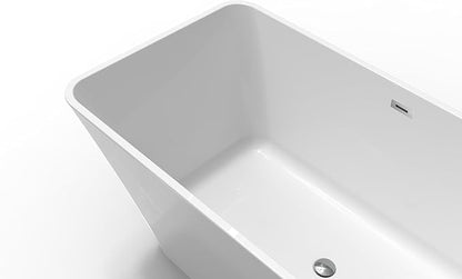Freestanding Bathtubs 59 inch Acrylic Free Standing Soaking Tub with Integrated Overflow, Luxury Soaking Tub for Home Remodel, Chrome Drain Assembly Included