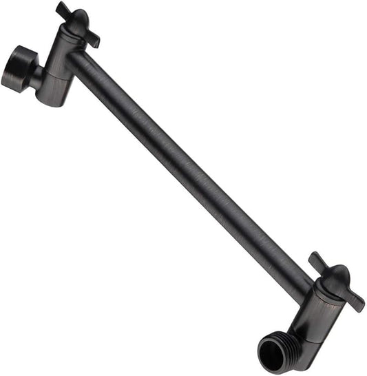 BRIGHT SHOWERS Brass Shower Head Extension Arm for Rain and Handheld Shower Head, 10 Inch Universal Shower Arm Extender, Height & Angle Adjustable, Oil-Rubbed Bronze
