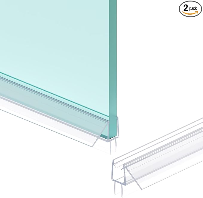 Shower Door Bottom Seal Strip, 2PCS Seal Strip, Ultra Clear PVC, 39" Length, Fits 8mm Thick Glass, Prevents Leaks, Easy Installation, No Adhesive Required (Ultra Clear, 39in for 5/16"(8mm) Door)