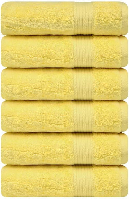 Ample Decor Hand Towel 18 X 28 Inch Pack of 6 600 GSM 100% Cotton,Oeko Tex Certified Soft Absorbent Thick Durable Premium Quality, for Hotel, Bathroom, Spa,Daily Use,Gym-Machine Washable-Yellow