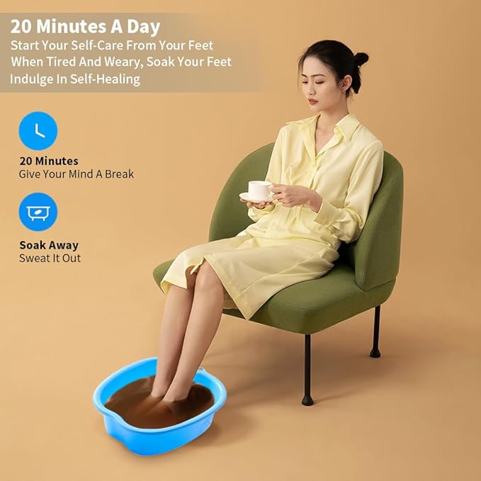 Foot Soaking Tub Large Size Foot Basin Sturdy Soaking Feet Bucket Massager Tub Exfoliation Callus Pedicure Foot Spa Bath Bucket for Women and Men (Blue)