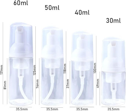 Clear Plastic Foam Pump Bottle Set,30/40/50/60ml Portable Travel Mini Cosmetic Dispenser Shampoo Cleanser Empty Bottle,Refillable Containers (60ml)