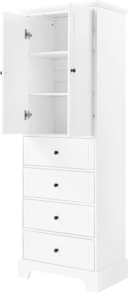 Favfurish 68" Tall Bathroom Storage Cabinet with Doors and 4 Drawers,Modern Linen Cabinets w/Adjustable Shelves & Anti-Tipping Device,Freestanding Organizer for Bath Room,Study,Office,Kitchen White