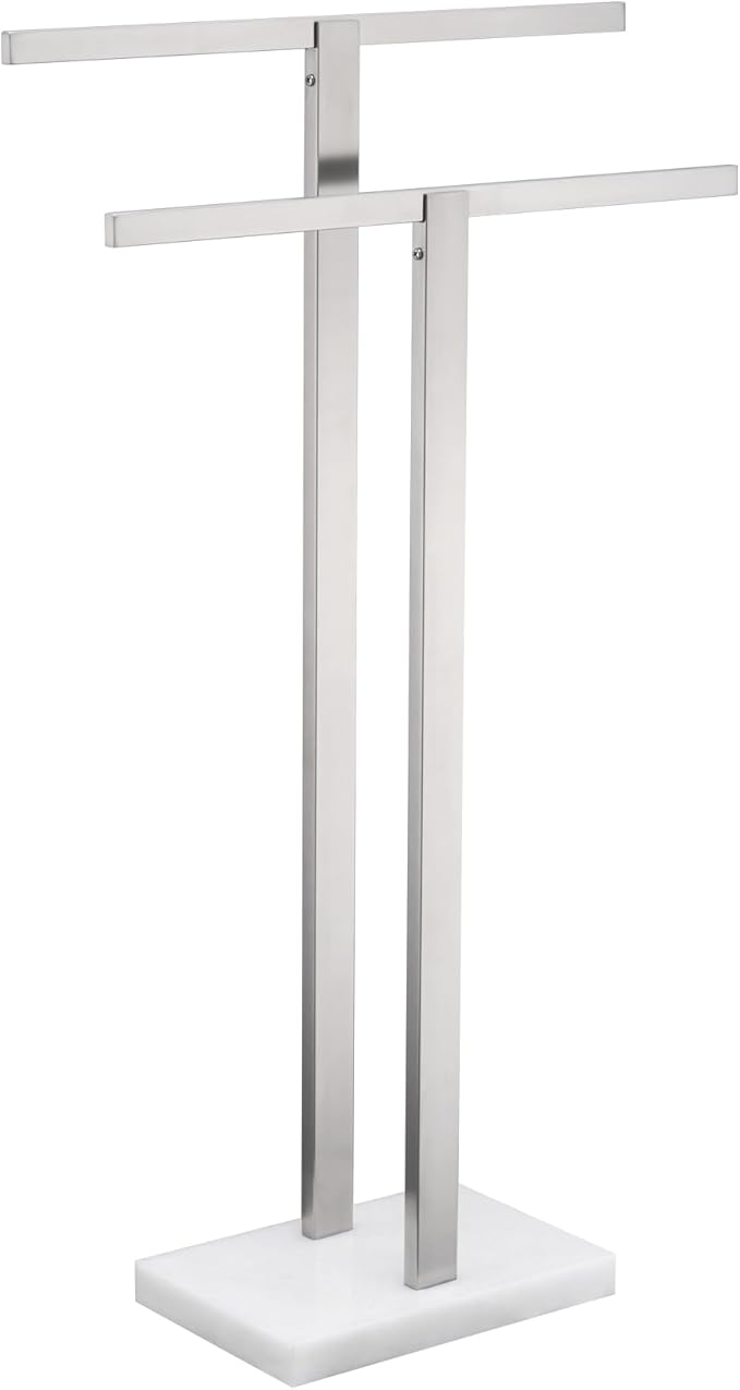KOKOSIRI Bathroom Towel Racks 2-Tier Standing Towel Bars with Marble Base, Stainless Steel Freestanding Towels Holder, Thicken Steady Design, Brushed Nickel THS0003-BR