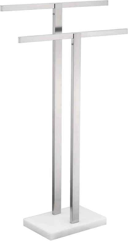 KOKOSIRI Bathroom Towel Racks 2-Tier Standing Towel Bars with Marble Base, Stainless Steel Freestanding Towels Holder, Thicken Steady Design, Brushed Nickel THS0003-BR
